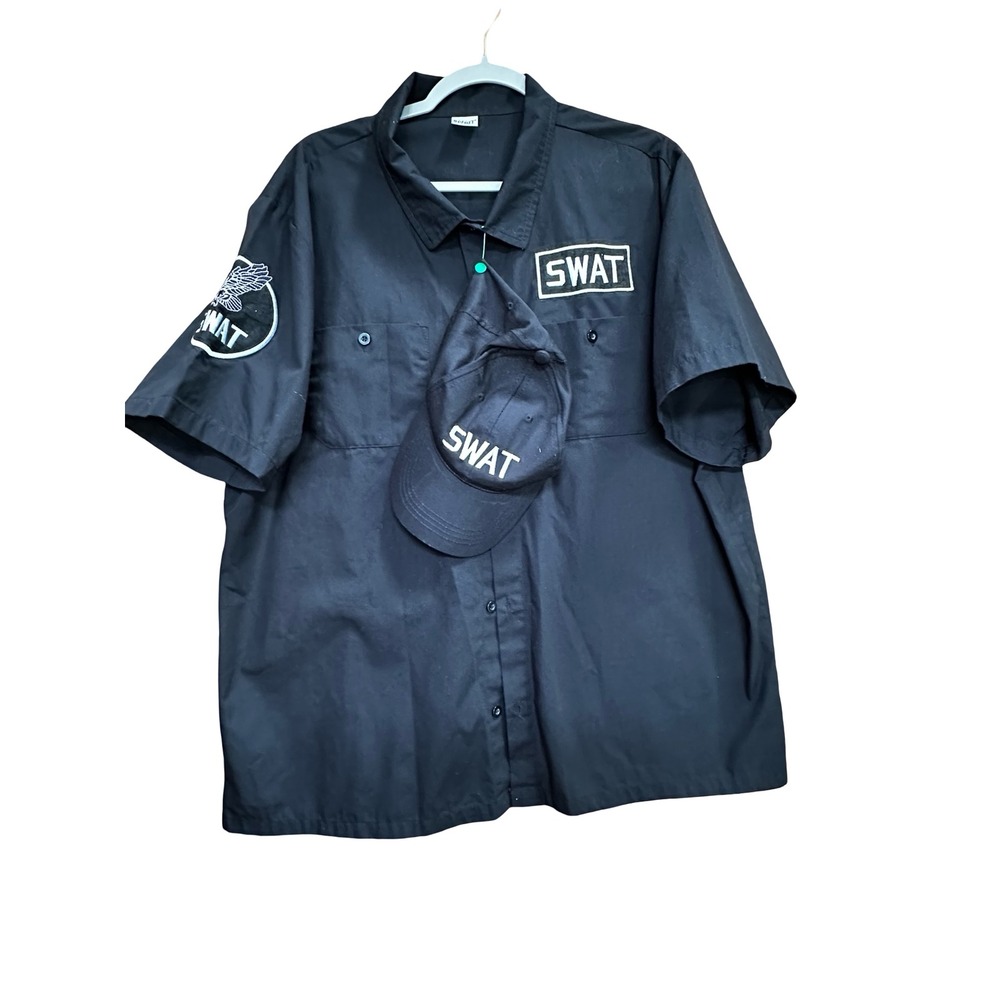 Spirit Halloween SWAT Costume Set Mens XL Black Shirt and Hat - Picture 2 of 10